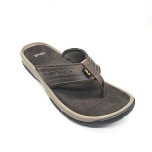 Teva Langdon Flip Men Leather Thong Sandal Walnut Waterproof Padded Size 12
